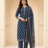 Indigo cotton block print suit set