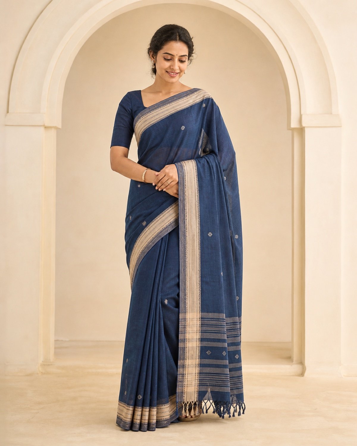 indigo-handloom-cotton-saree Neelambari Indigo Handloom Cotton Saree - Image 1