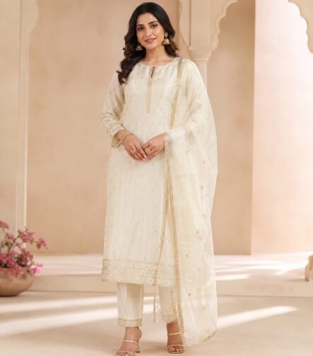 Ivory Chanderi silk suit set