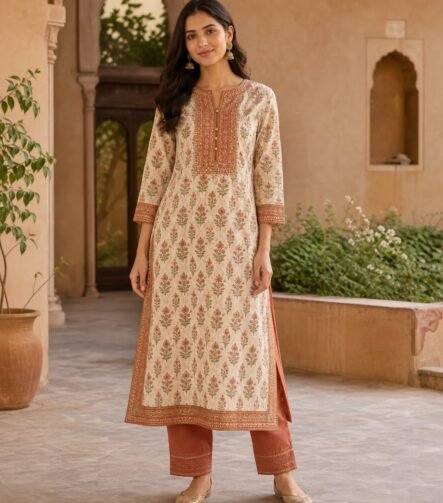 Indian woman wearing a printed kurti