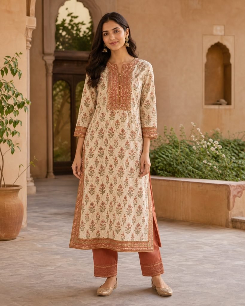 Indian woman wearing a printed kurti