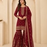 Maroon embroidered Sharara suit set