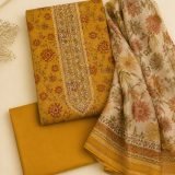 Mustard floral unstitched suit dress material