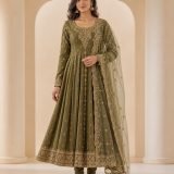 Olive embroidered Anarkali suit set
