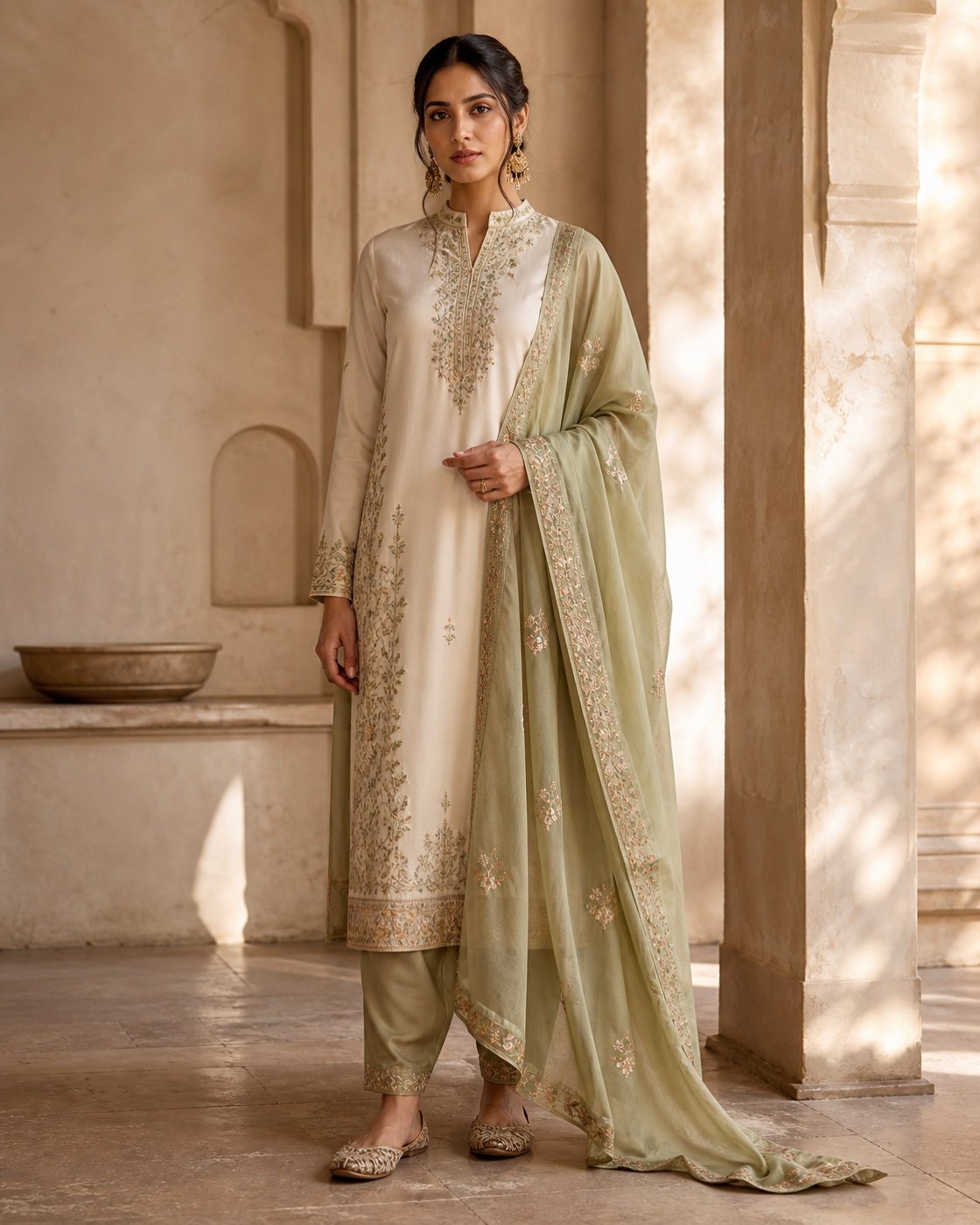 Indian woman wearing an embroidered suit